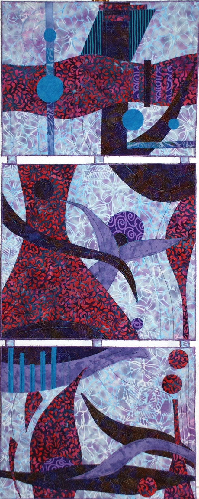 Vertical Triptych Quilted Wall Hanging
