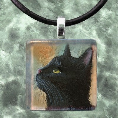 Art Glass Pendant 1x1 Jewelry Necklace from art painting Cat 545 by L.Dumas