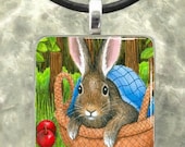 Art Glass Pendant 1x1 Jewelry Necklace from art painting Hare 36 Rabbit by L.Dumas