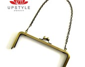 8 x 3 Metal Purse Frame with 16" chain Antique Gold Finish - Includes FREE PDF Pattern and Tutorial