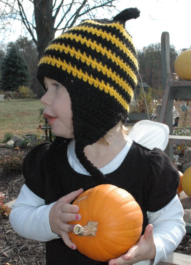 Free Earflaps-Buzzy Bumble Bee Beanie-GREAT PHOTO PROP-any size