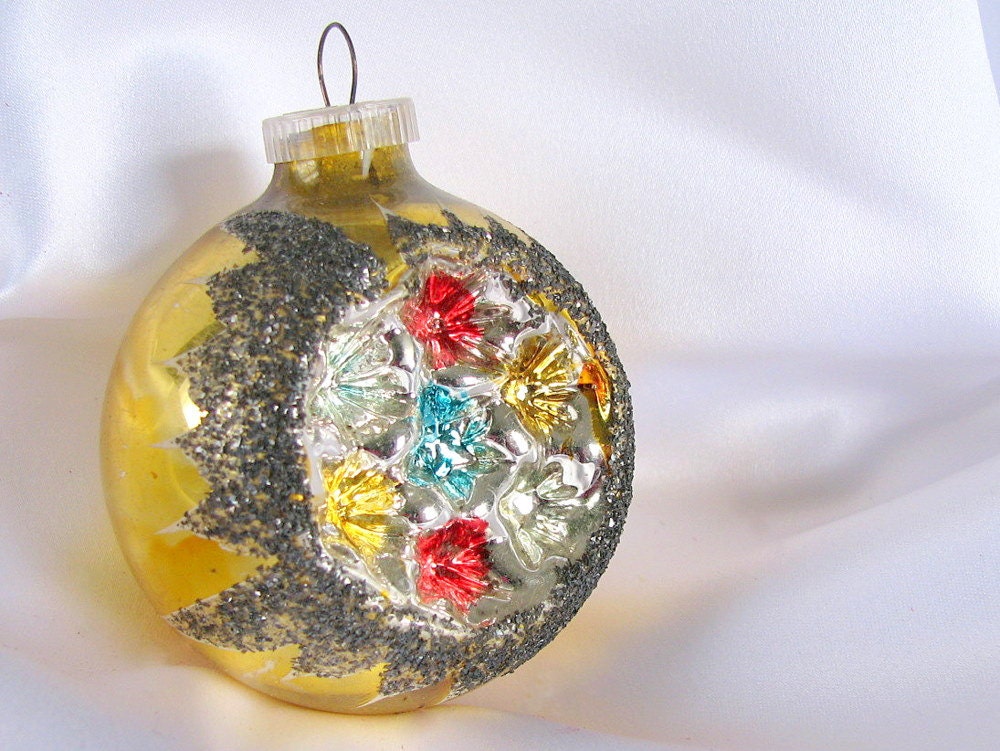Vintage Gold Indent Christmas Ornament with Mica from West Germany