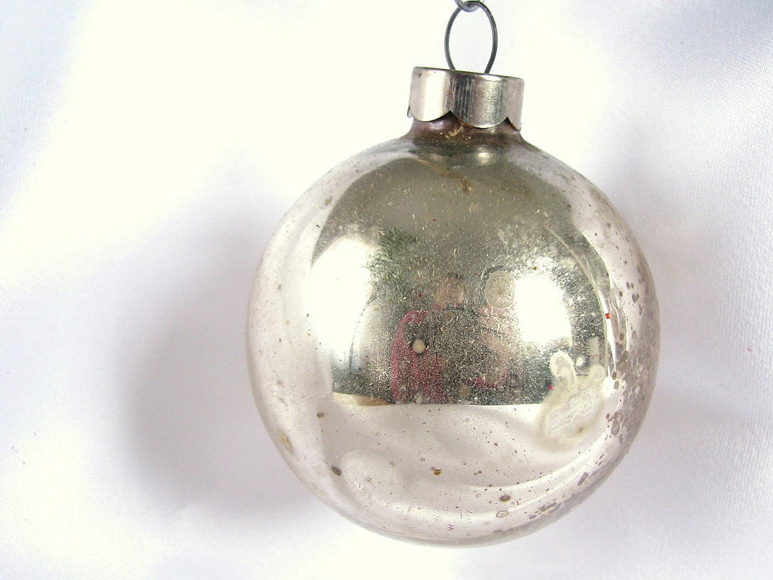 Vintage Small Silver, Shabby U.S.A.Christmas Ornament - bythewayside