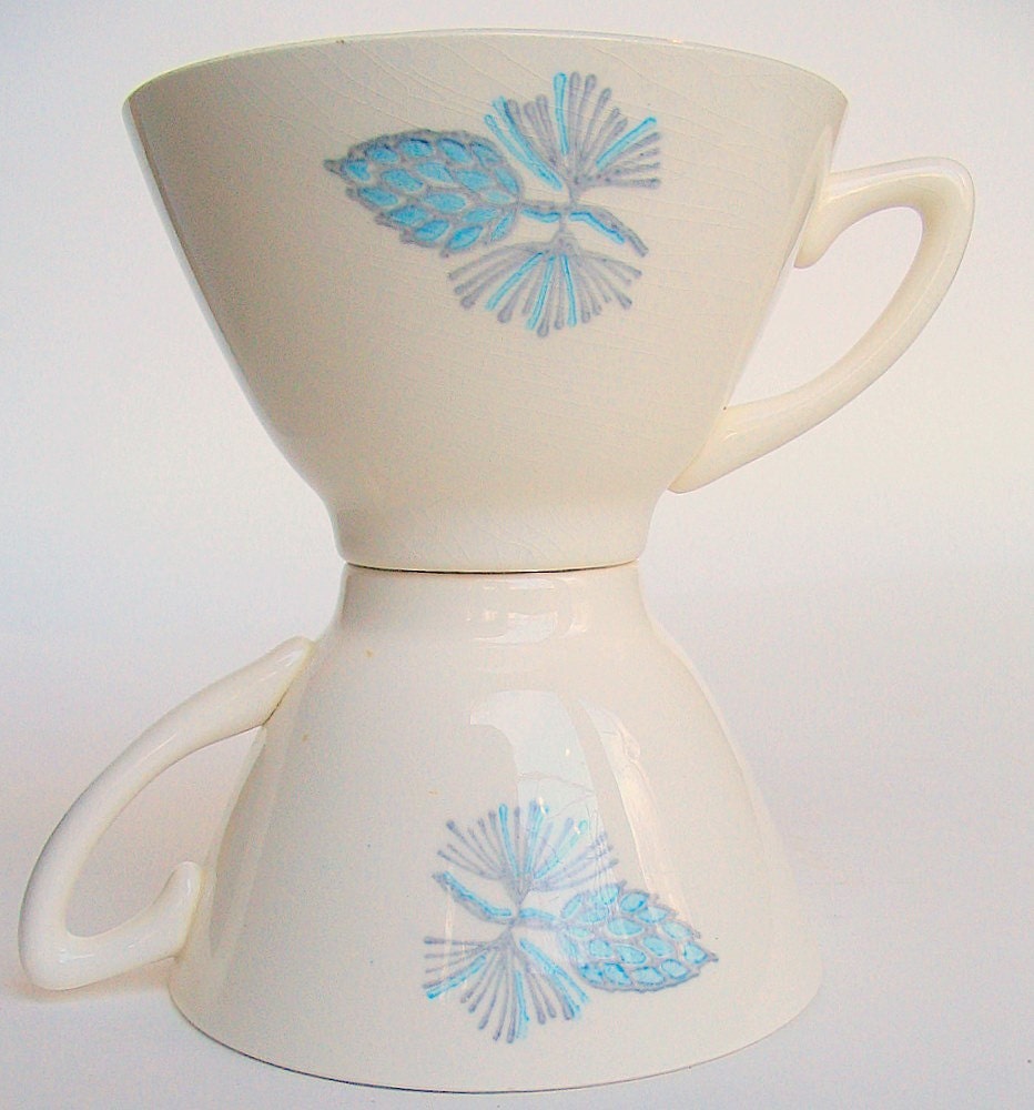 Retro Dishes Tea Cups Vintage BLUE SPRUCE by Marcrest Stetson