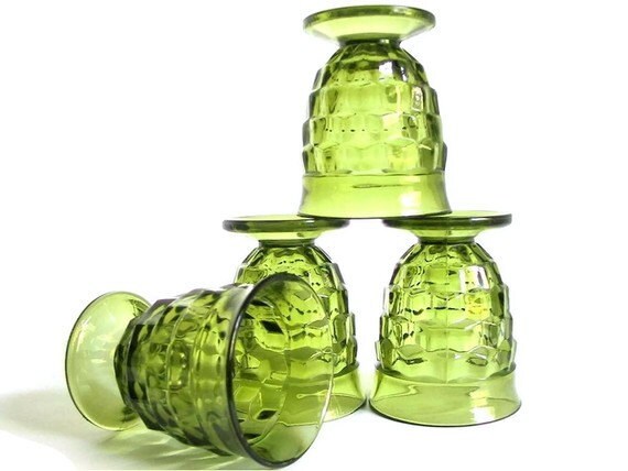 Retro Dishes 1970s Glassware Green Footed Vintage By Bythewayside