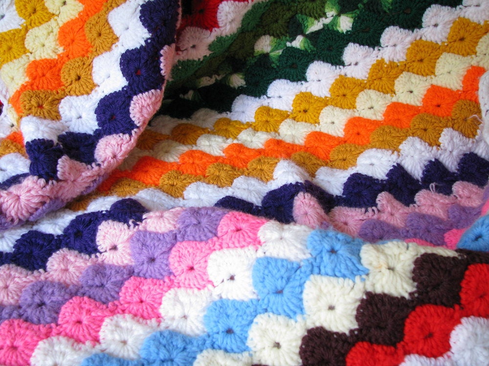 Vintage Afghan in a Rainbow of Colors