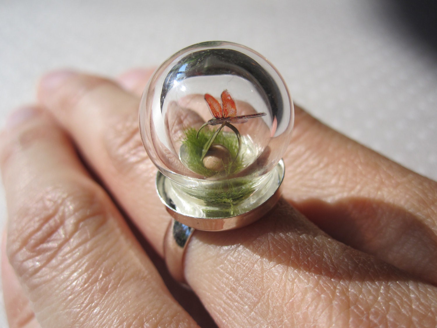 Tiny World of a Dragonfly - Custom Handmade Ring