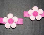 Light Pink and Hot Pink Flower Hair Clippies (Set of 2)