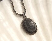 Sterling Pendant Necklace Black Banded Agate N3788