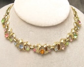 Pastel Rhinestone Necklace Choker Vintage N3875