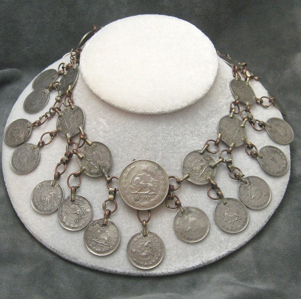Persian Coin Bib Necklace Primitive Tribal N4574