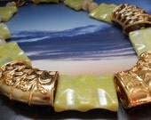 Hurricane Irene series/Calm Before the Storm necklace - gold, chartreuse, jasper, calcite