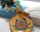 Crabby Chic necklace - vintage Cancer zodiac pendant, jade, green aventurine, coral