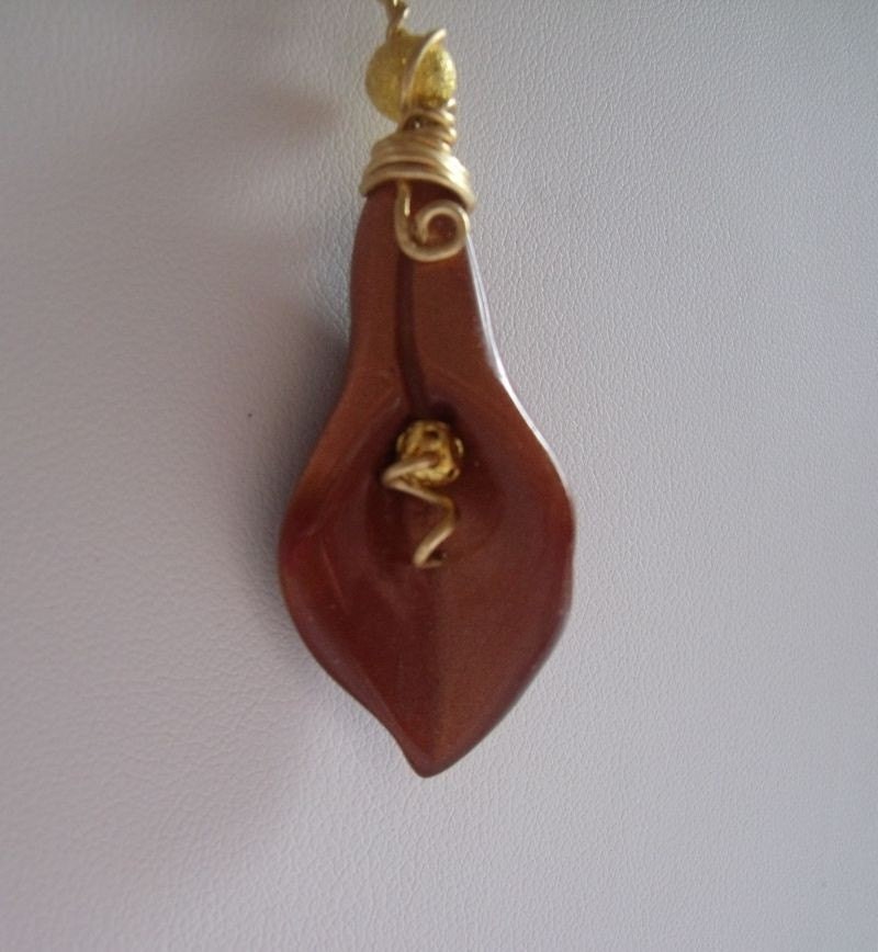 Necklace - Calla Lilly Goldstone Wire Wrapped Pendant