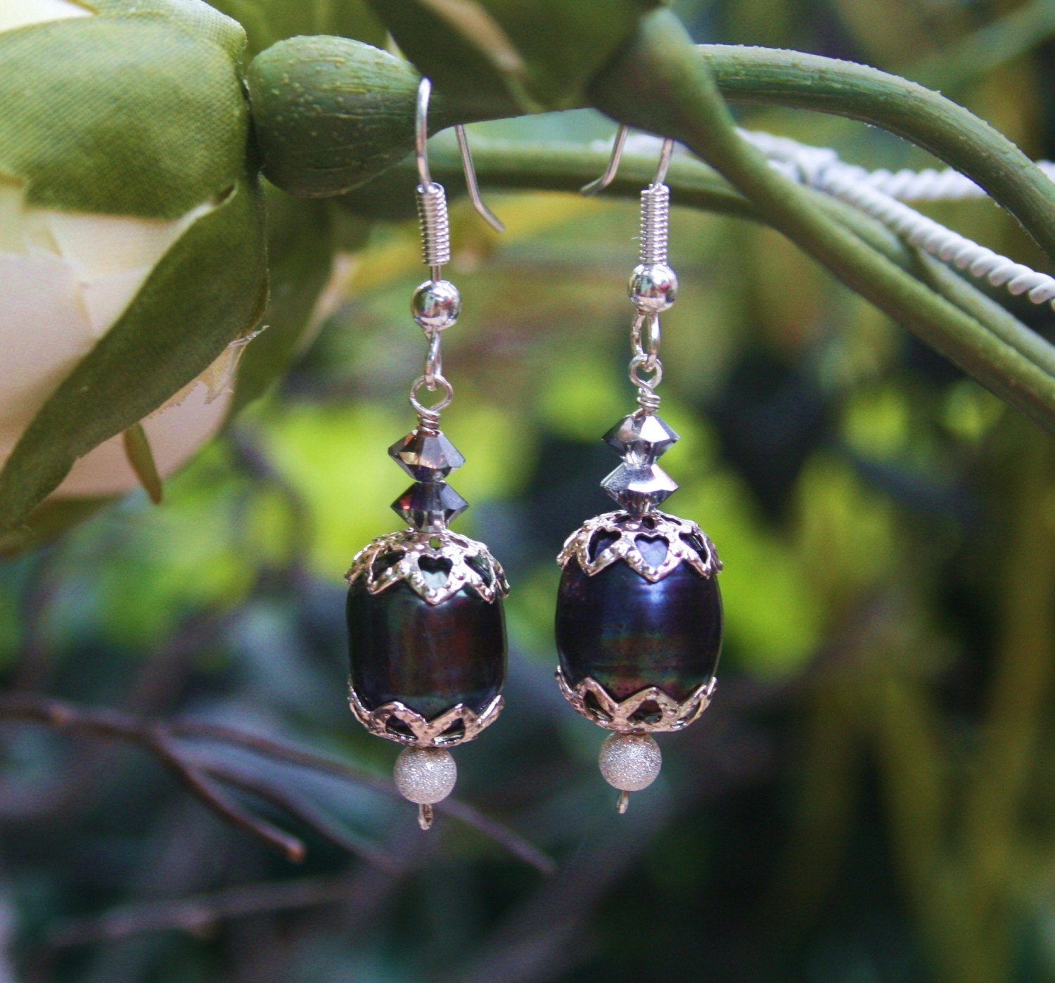 Iridescent Blue Grey Pearl Earrings