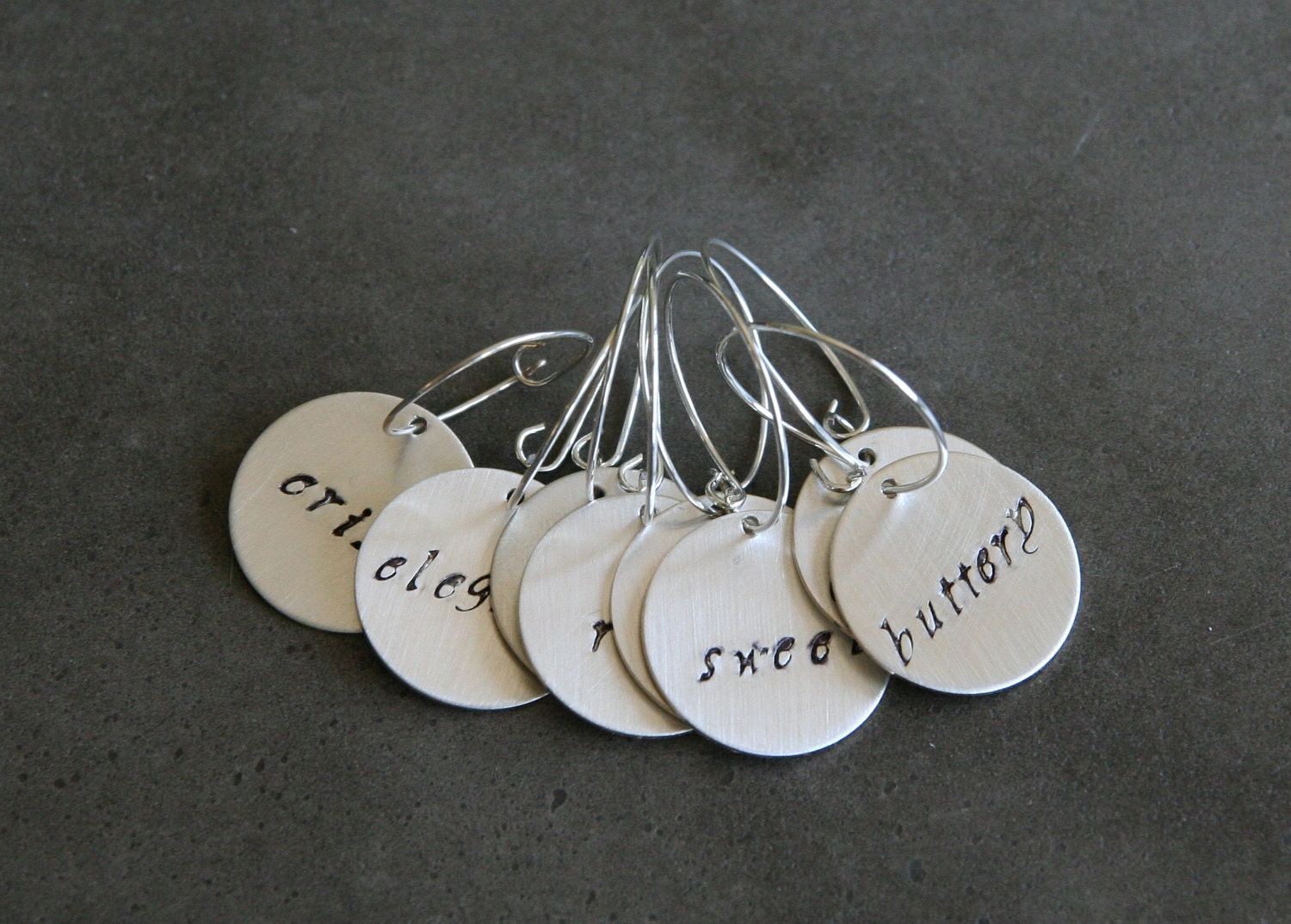 Modern Hand Stamped Wine Charms - set of 8 (White Wine Series)