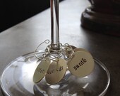 Modern Hand Stamped Wine Charms - set of 6 (Cheers, Cin Cin, Sante, Prost, Kan Pai, Salud)