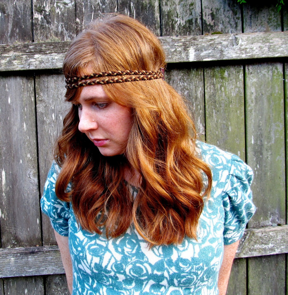 Skinny Double Stranded Braided Headband in Bohemian Coffeehouse