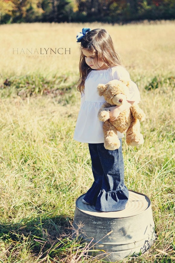 Back to School - Big Ruffle Pants - Dark Denim - Infants through Girls Sizes