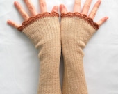 FREE SHIPPING - Hand dyed long luxurious FINE arm warmers in Beige