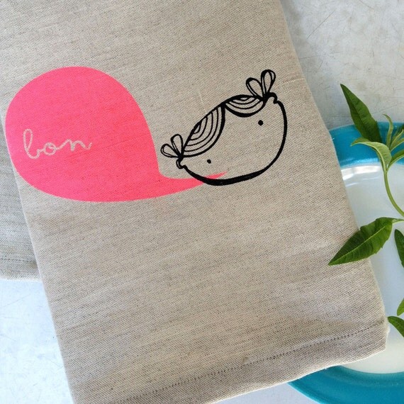 linen tea towel - bon design in neon pink