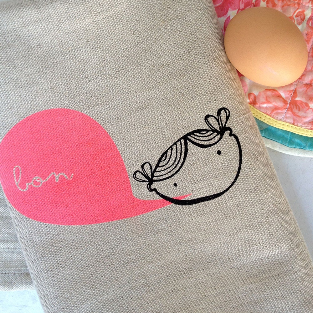 linen tea towel - bon design in neon pink