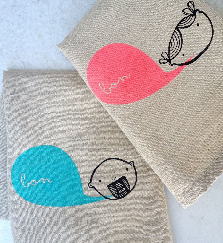 linen tea towel - bon design in neon pink