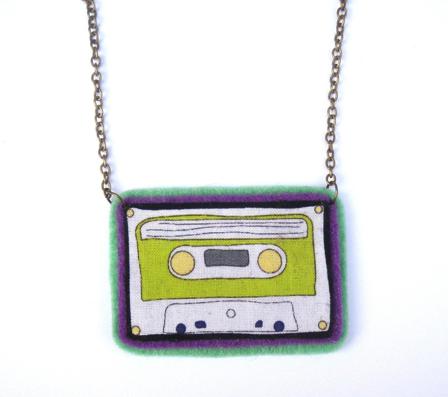 Mint, purple and lime cassette tape necklace