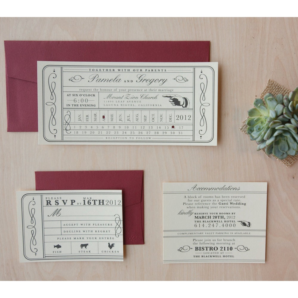 Vintage Ticket Wedding Invitation - Punch Card, Vintage Train Ticket, Travel Wedding Invitation-