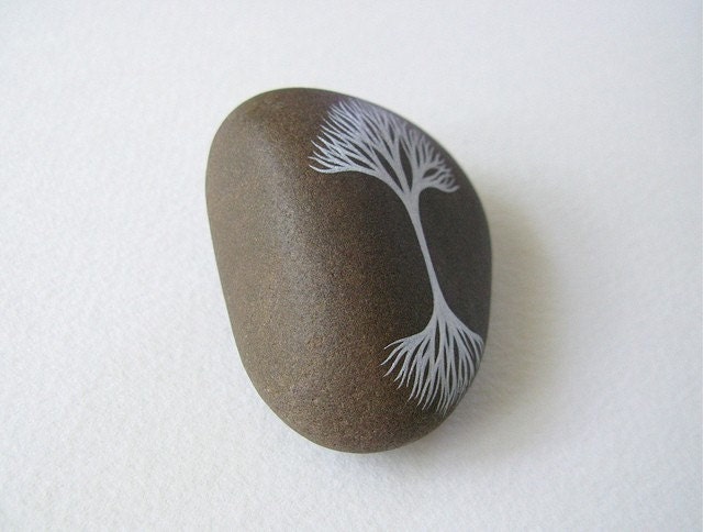 Tree with Roots 2 - Hand-painted beach pebble - by Natasha Newton