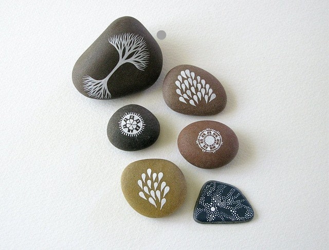Tree with Roots 2 - Hand-painted beach pebble - by Natasha Newton