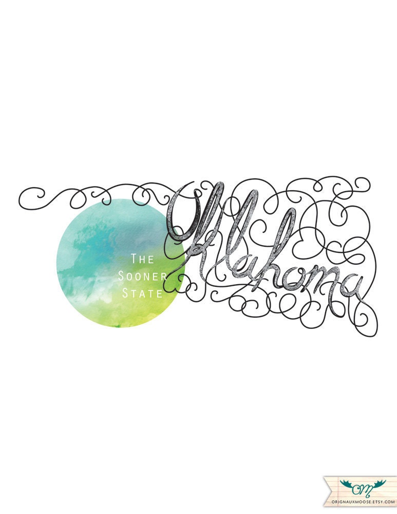 Calligraphic State. Oklahoma. 8 1/2 x 11 Print
