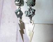 Lightning Bolt and Pyrite Nugget Earrings - Under 25 - Gift For Her - Gift Box