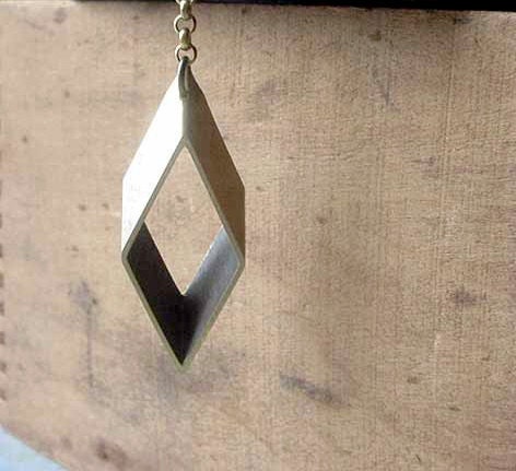 Rhombus Geometric Lariat Necklace Industrial Machine Cut Brass Modern Gift Box
