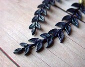 Laurel Leaf Earrings Persian Blue Patina Brass Dangles with Olive Green Jade Rondelles Gift Box