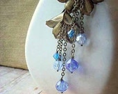 Blue Crystal Earrings Sodalite Blue Hawaiian Ocean Cobalt Teal Blue Chain Dangles Gold Flower Petal Spring Fashion
