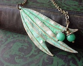 Willow Leaf Necklace Verdigris Green Patina Brass Willow Tree Stamping Spring Fashion Gift Box