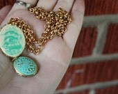 Nautical Locket Mint Green Cameo Pendant Sailing Ship Gold Brass Necklace Summer Ocean Beach Verdigris Patina Gift Box