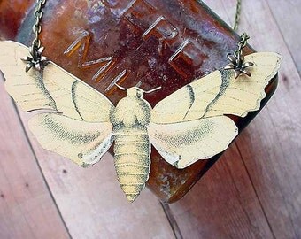 Yellow Moth Pendant Giant Butterfly Necklace Summer Naturalist Gift Box