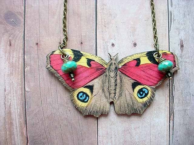 Moth Pendant Pastel Butterfly Giant Moth Necklace Turquoise, Pink Yellow Gift  Box