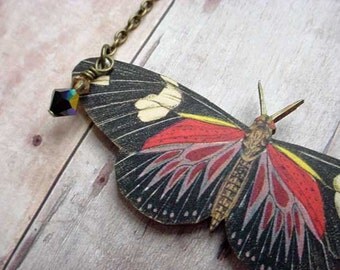Red and Black Moth Pendant Large Butterfly Necklace