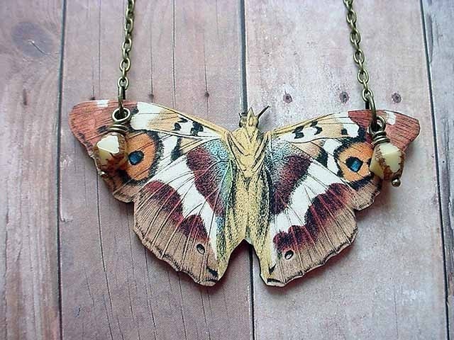 Moth Necklace Butterfly Pendant Autumn Wedding Neutral Warm Fall Colors Gift for Her
