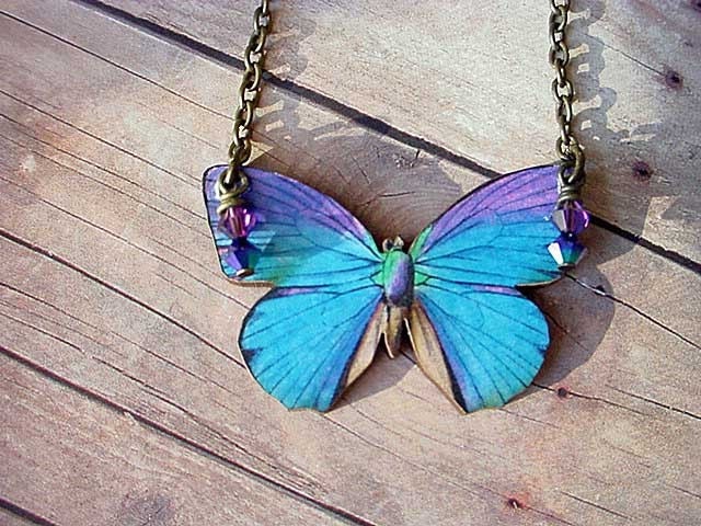 Blue and Purple Butterfly Pendant Moth Necklace