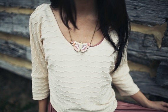 Moth Necklace Butterfly Pendant Autumn Wedding Neutral Warm Fall Colors Gift for Her