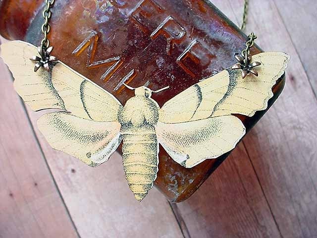 Yellow Moth Pendant Giant Butterfly Necklace Summer Naturalist Gift Box