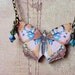 Butterfly Necklace in Peach, Apricot, Cornflower Blue Moth Pendant Gift Box