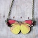 Butterfly Pendant in Red and Yellow necklace moth insect collector gift for her under 25 gift box