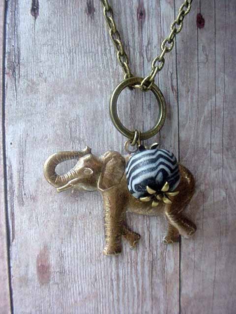Elephant Pendant Tribal African Safari Zebra Stripe