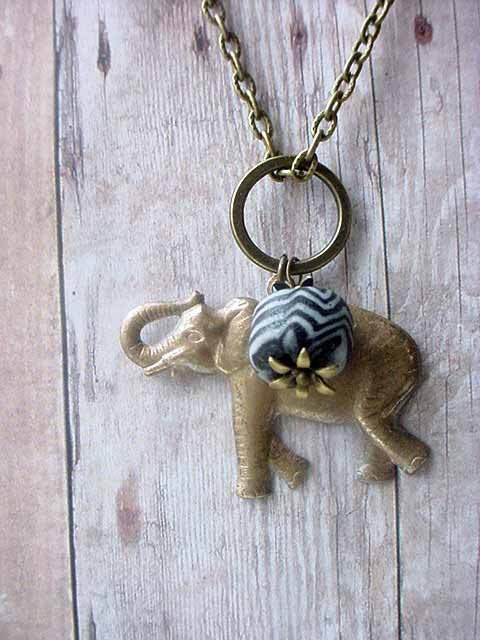Elephant Pendant Tribal African Safari Zebra Stripe