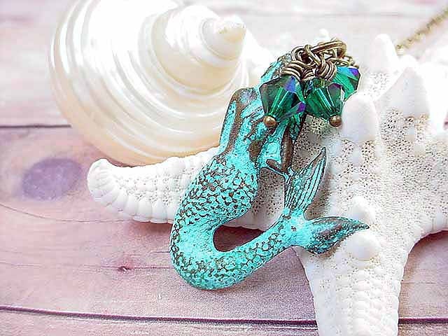 Mermaid Pendant Turquoise Necklace Nautical Aquamarine Sea Ocean Gift Box